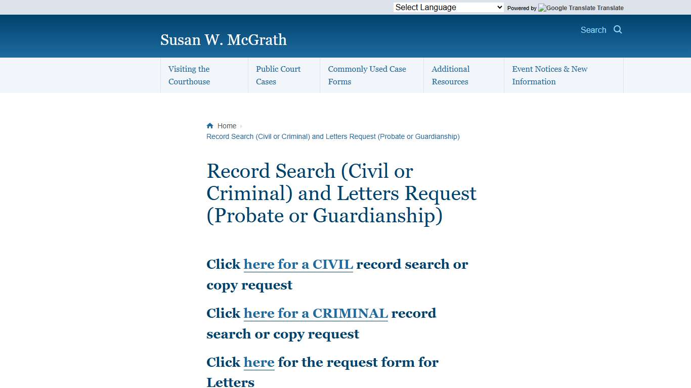 Record Search (Civil or Criminal) and Letters Request (Probate or Guardianship) -