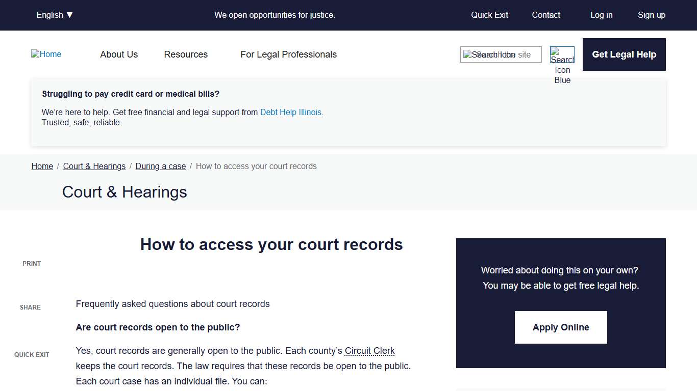 How to access your court records Illinois Legal Aid Online